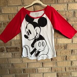 Disney Mickey Mouse Raglan Graphic Tee Red 3/4  Sleeve Shirt Women’s